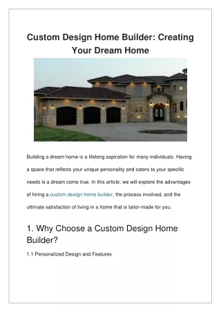 Custom Design Home Builder Creating Your Dream Home