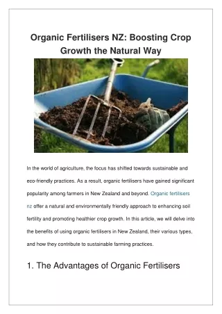 Organic Fertilisers NZ Boosting Crop Growth the Natural Way