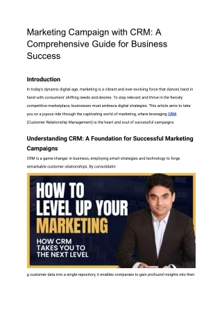 Marketing Campaign with CRM_ A Comprehensive Guide for Business Success