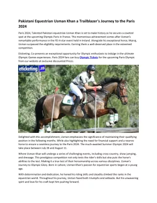 Pakistani Equestrian Usman Khan a Trailblazer's Journey to the Paris 2024