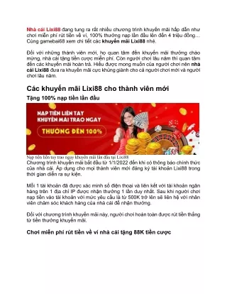 Khuyen mai Lixi88 sieu khung tang 88K tien cuoc mien phi