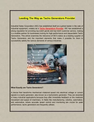 Leading The Way as Tacho Generators Provider