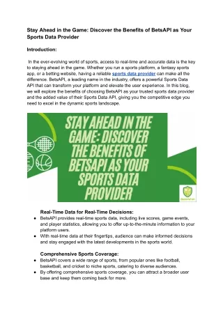 Stay Ahead in the Game_ Discover the Benefits of BetsAPI as Your Sports Data Provider