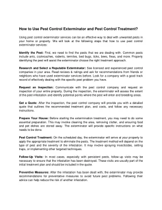 How to Use Pest Control Exterminator and Pest Control Treatment