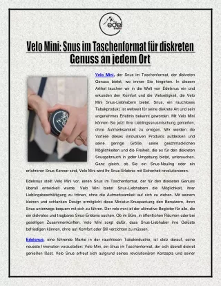 Velo Mini - Snus im Taschenformat für diskreten Genuss an jedem Ort