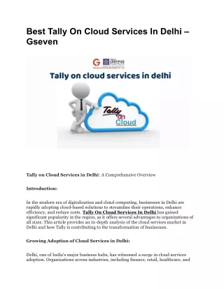 Best Tally On Cloud Services In Delhi