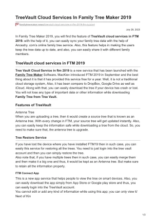 TreeVault Cloud Services In Family Tree Maker 2019