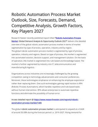 Robotic Automation Process Market Competitive Analysis 2027