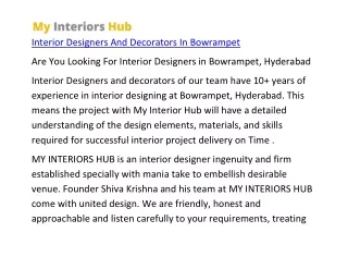 Interior Designers And Decorators In Bowrampet