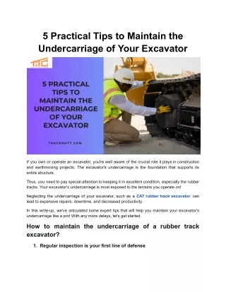 5 Practical Tips to Maintain the Undercarriage of Your Excavator