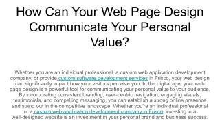 How Can Your Web Page Design Communicate Your Personal Value_