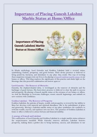 Importance of Placing Ganesh Lakshmi Marble Statue at Home