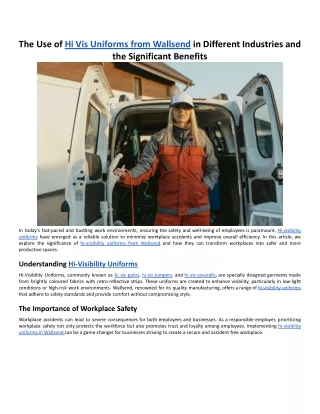 The Use of Hi Vis Uniforms from Wallsend in Different Industries and the Significant Benefits