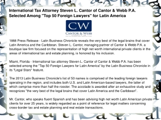 International Tax Attorney Steven L. Cantor of Cantor