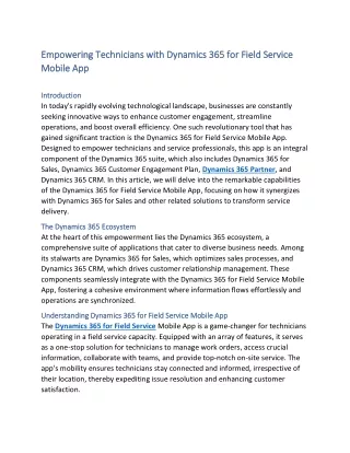 Empowering Technicians with Dynamics 365 for Field Service Mobile App