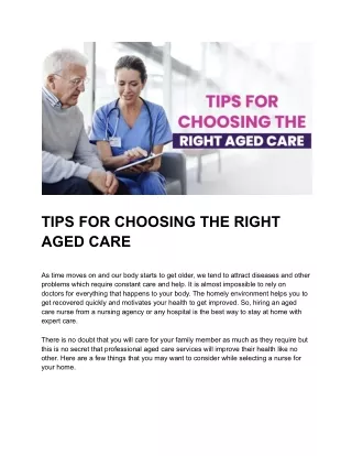 Deciding on the Right Aged Care: Key Tips