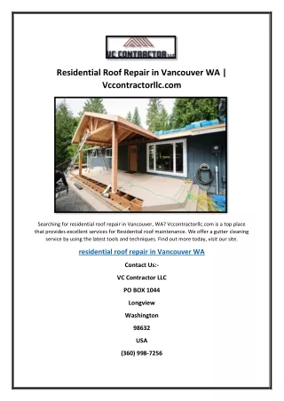 Residential Roof Repair in Vancouver WA | Vccontractorllc.com