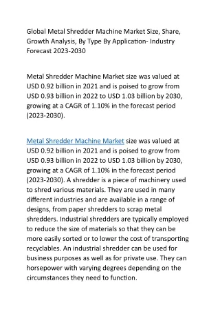 Global Metal Shredder Machine Market Size