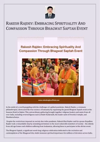 Rakesh Rajdev Embracing Spirituality And Compassion Through Bhagwat Saptah Event