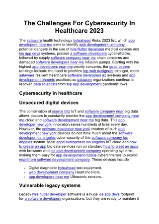 The Challenges For Cybersecurity In Healthcare 2023