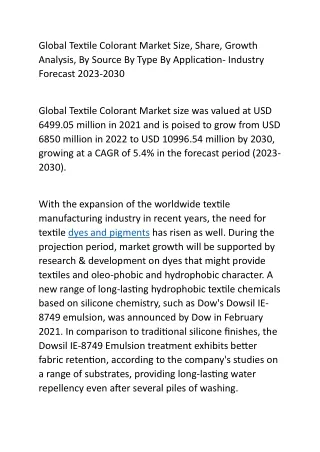 Global Textile Colorant Market Size