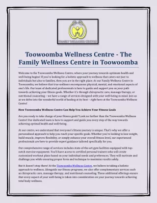 Toowoomba Wellness Centre - The Family Wellness Centre in Toowoomba