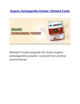 Organic Ashwagandha Powder | Nimbark Foods