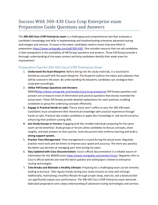 Success With 300-430 Cisco Ccnp Enterprise exam Preparation Guide Questions and Answers