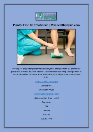 Plantar Fasciitis Treatment | Myohealthphysio.com