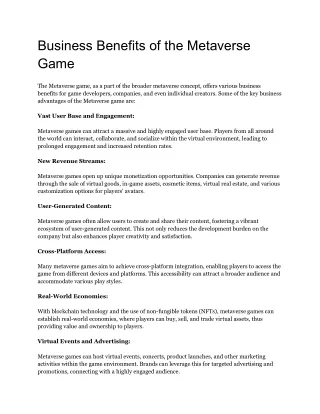Business Benefits of the Metaverse game