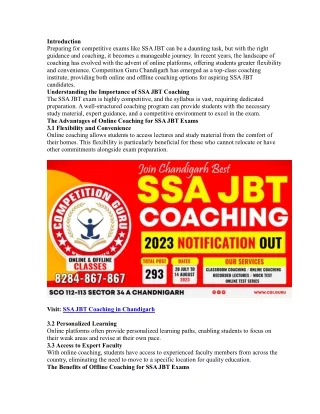SSA JBT Coaching in Chandigarh