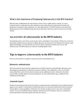 What is the Importance of Employing Cybersecurity in the BFSI Industry