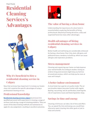 Residential Cleaning Services’s Advantages