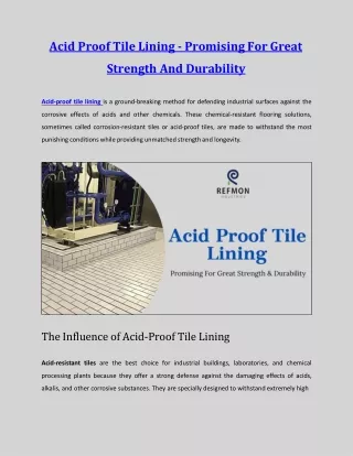 Acid Proof Tile Lining - Promising For Great Strength And Durability