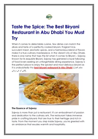 Taste the Spice - The Best Biryani Restaurant in Abu Dhabi You Must Try