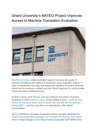 Ghent University’s MATEO Project Improves Access to Machine Translation Evaluation