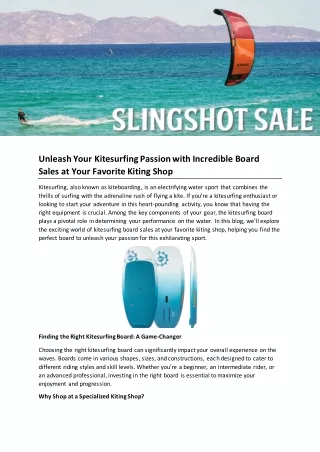 Unleash Your Kitesurfing Passion with Incredible Board Sales at Your Favorite Kiting Shop