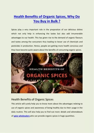 Health Benefits of Organic Spices, Why Do You Buy in Bulk ?