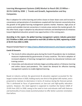 Learning Management Systems (LMS) Market to Reach $81.22 Billion – 20.5% CAGR