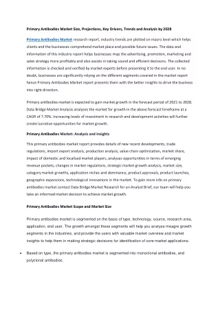 Primary Antibodies Market Size, Projections, Key Drivers, Trends and Analysis by 2028