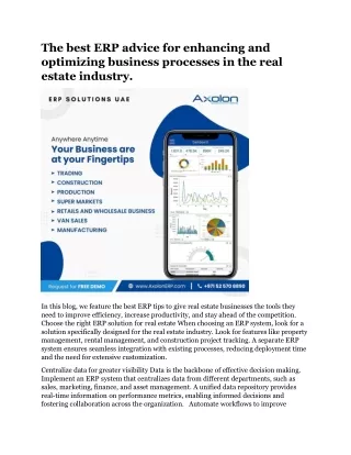 The best ERP advice for enhancing and optimizing business processes in the real estate industry.