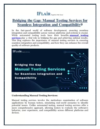Bridging the Gap: Manual Testing Services for Seamless Integration and Compatibi
