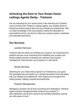 Unlocking the Door to Your Dream Home_ Lettings Agents Derby - Tristrams