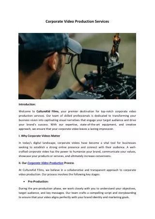 Corporate Video Production Services