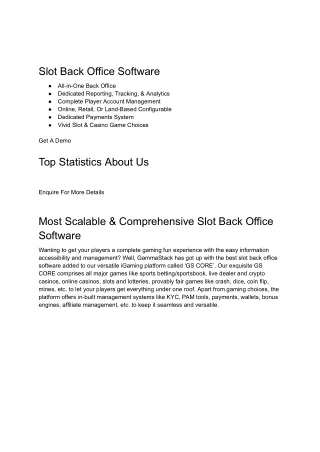 Slot Back Office Software