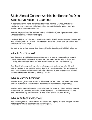 Study Abroad Options Artificial Intelligence Vs Data Science Vs Machine Learning