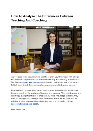 Career As A Teacher- Know The Differences Between Teaching And Coaching