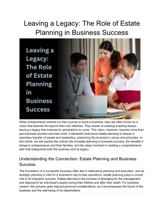 Leaving a Legacy_ The Role of Estate Planning in Business Success