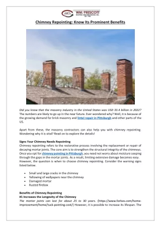 Chimney Repointing: Know Its Prominent Benefits