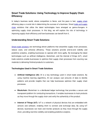 Smart Trade Solutions- Using Technology to Improve Supply Chain Efficiency